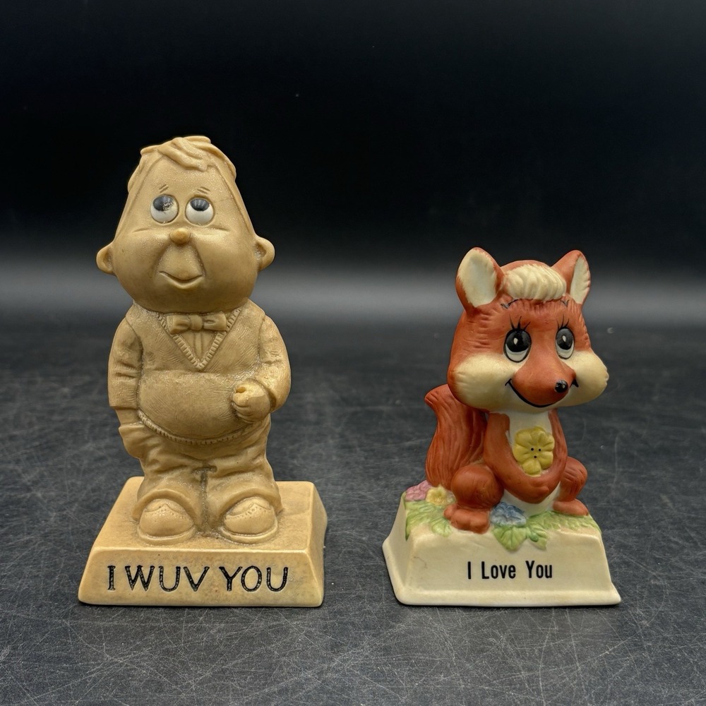 Vintage 1970 R & W Berries Figurine Statues "I Wuv You" & 1979 "I Love You"  Fox